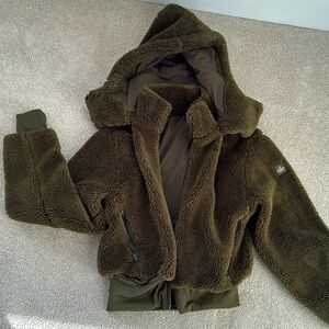 Final price drop - Alo Dark Green Olive Sherpa Bomber Jacket XS